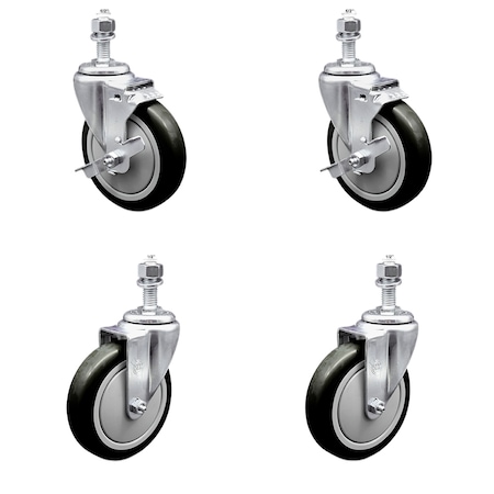 Service Caster 5 Inch Black Polyurethane Wheel Swivel 1/2 Inch Threaded Stem Caster Brakes, 2PK SCC-TS20S514-PPUB-BLK-TLB-121315-2S2